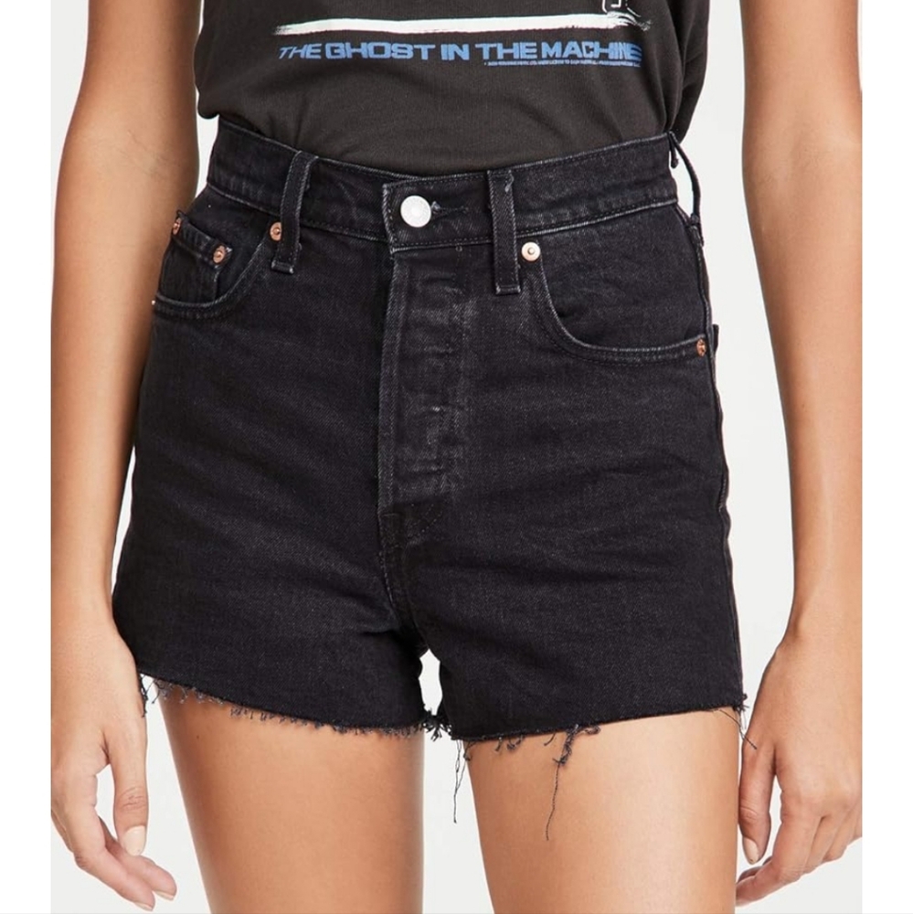 Levis Rib Cage 26 High-Waisted Black Denim Shorts Jean High rise Classic
